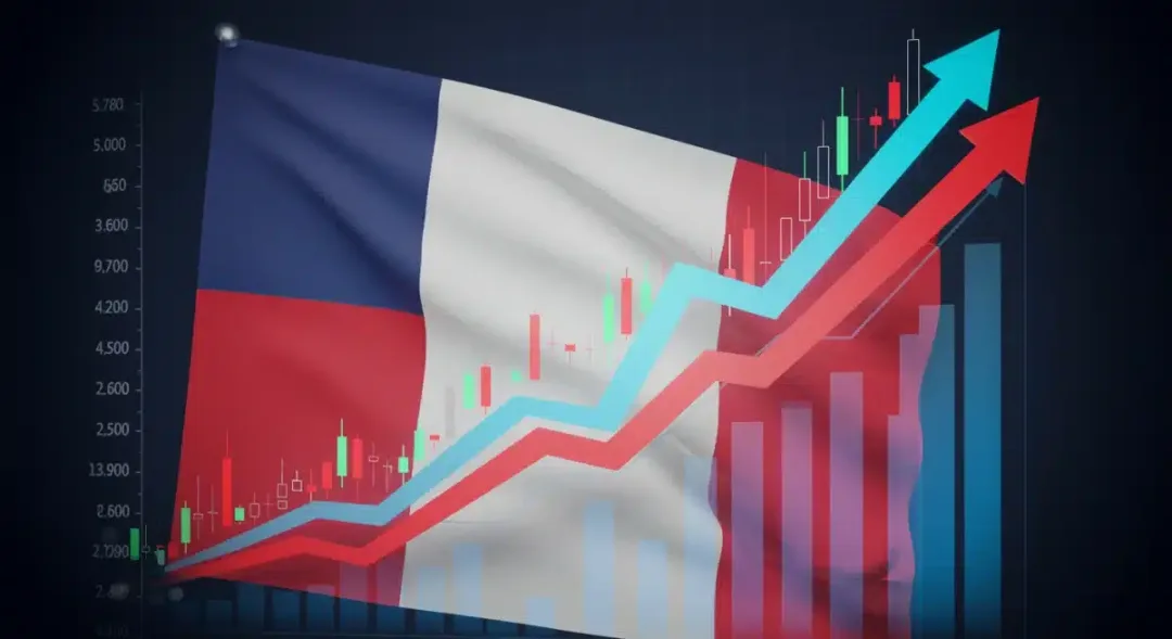 French flag with financial charts representing the 2026 credit reform package and interest cap adjustment.