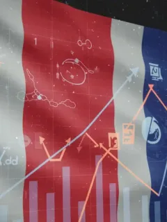 Stylized French flag with financial graphs and educational elements, symbolizing new credit regulations in France for 2026.