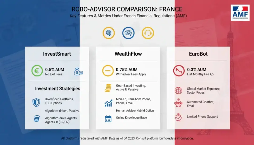 Comparative chart of French robo-advisor platforms features