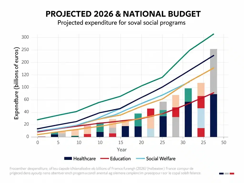 Graph showing increased allocation for French social programs in the 2026 budget.