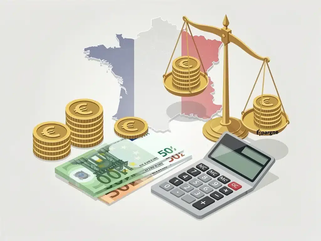 Euro currency and balance scale representing France's debt reduction efforts in the 2026 budget.