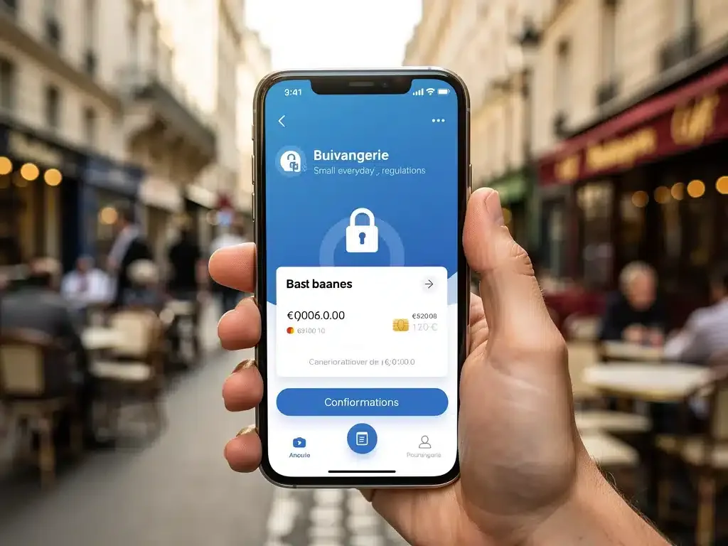 Secure mobile banking app on smartphone in France under new regulations