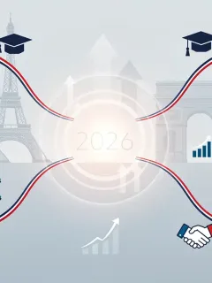 Overview of financial education programs in France for 2026 with icons and landmarks.