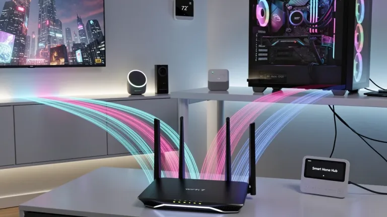 Wi-Fi 7 router delivering 4.8 Gbps to multiple devices in a modern home network.