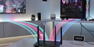 Wi-Fi 7 router delivering 4.8 Gbps to multiple devices in a modern home network.
