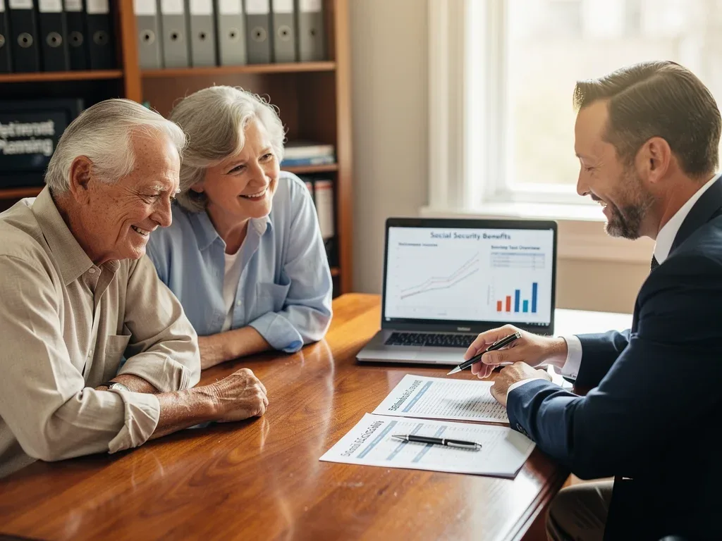 Seniors consulting financial advisor about Social Security