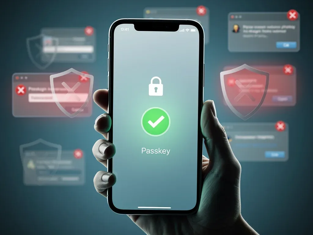 User securely authenticating with a FIDO2 Passkey on a mobile device