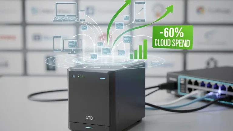 Modern 4TB NAS device symbolizing cost-effective self-hosted cloud storage solution.
