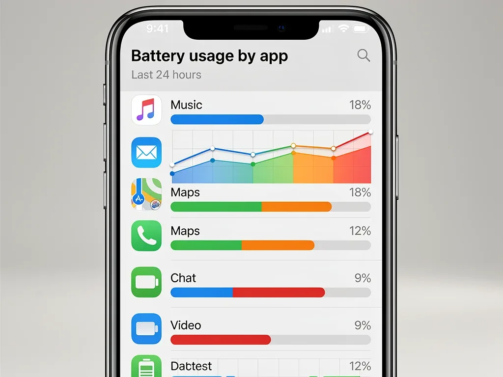 Smartphone screen displaying app battery usage statistics
