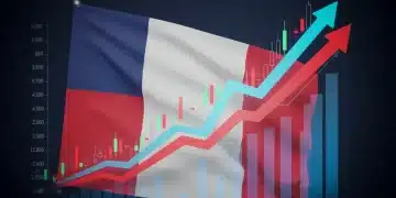 French flag with financial charts representing the 2026 credit reform package and interest cap adjustment.