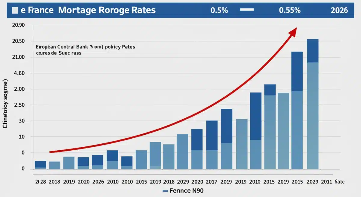 Chart showing historical French mortgage rates and projected 0.25% increase by Q2 2026 due to ECB rate hike.
