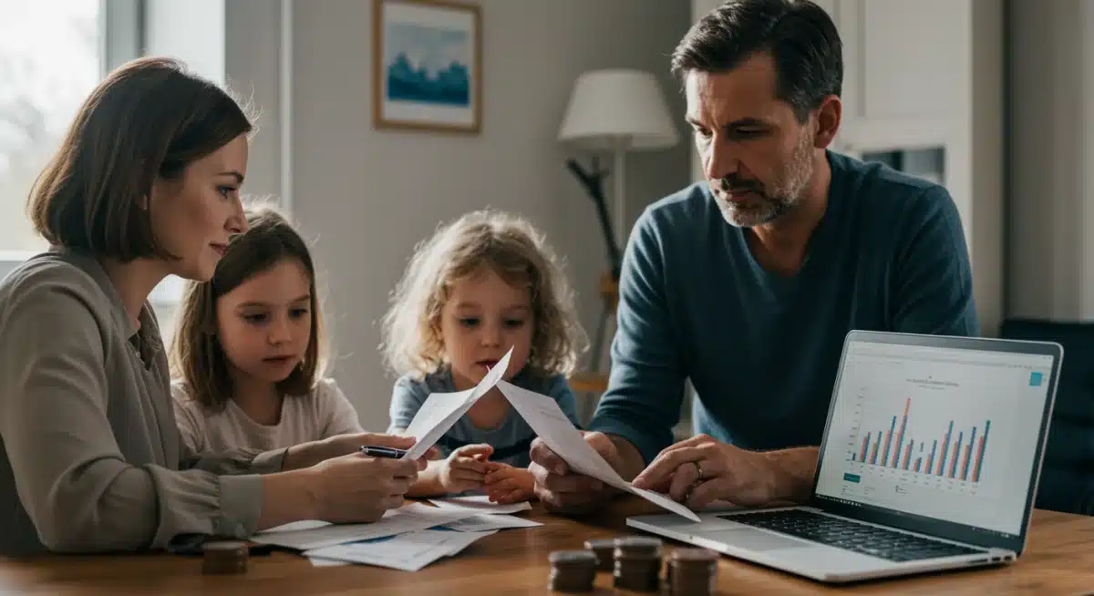 French family analyzing budget, impact of inflation on purchasing power