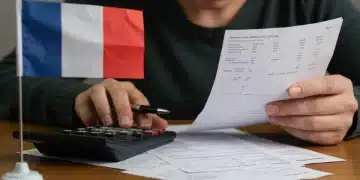 Concerned individual analyzing financial documents, French household debt increase