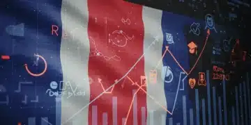 Stylized French flag with financial graphs and educational elements, symbolizing new credit regulations in France for 2026.