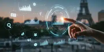 Holographic financial interface representing French fintech innovations in personal finance management.