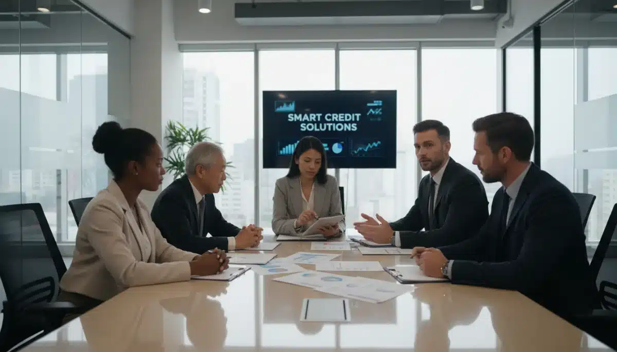 People discussing financial documents with an advisor, representing consumer interaction with credit regulations.