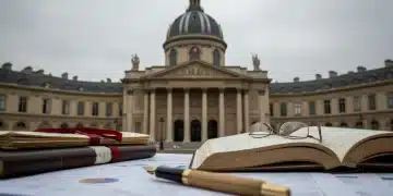 French Parliament building and legislative documents, symbolizing new consumer credit regulations debate.
