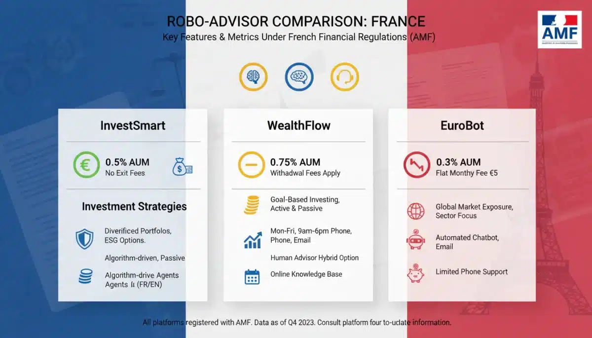 Comparative chart of French robo-advisor platforms features