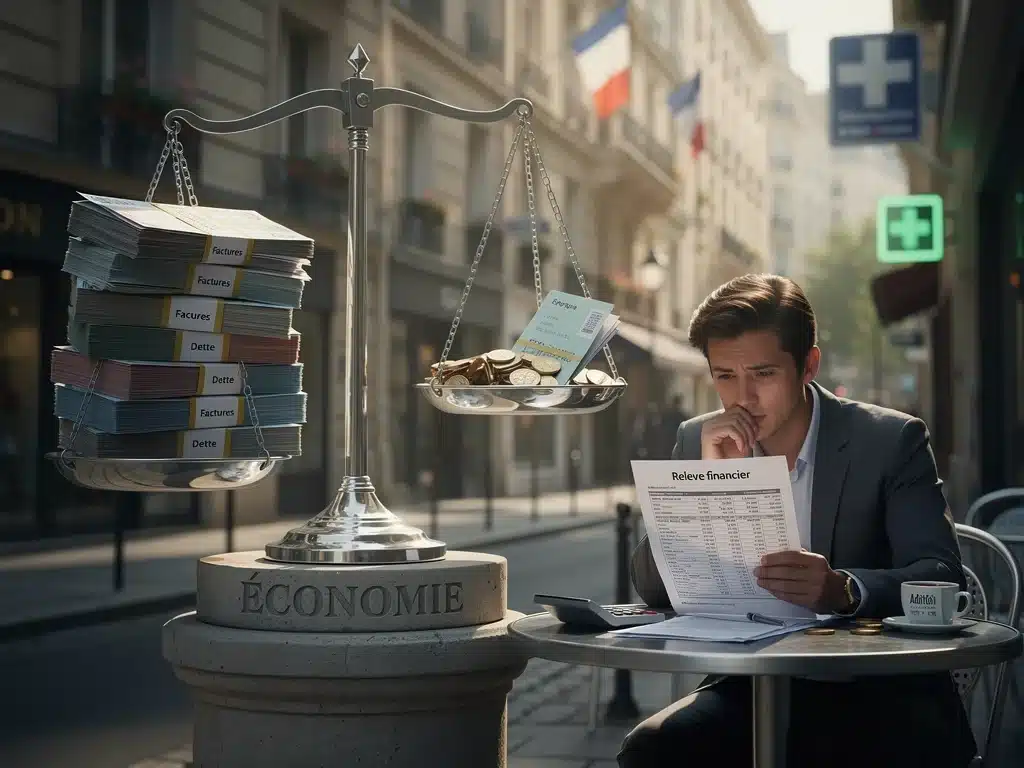 Metaphorical image of economic pressure and household financial decisions in France.