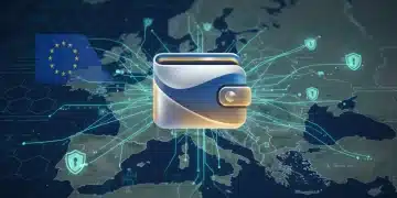 Stylized digital wallet with EU and France map background