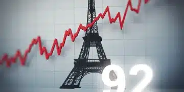 Graph showing declining French consumer confidence with Eiffel Tower silhouette