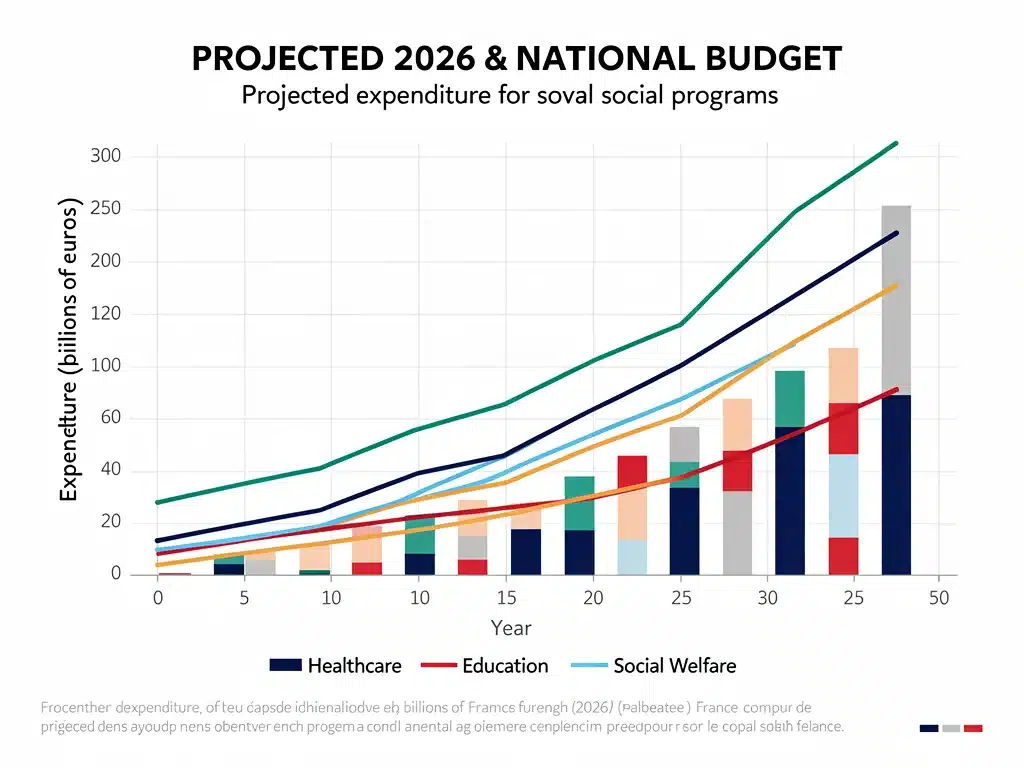 Graph showing increased allocation for French social programs in the 2026 budget.