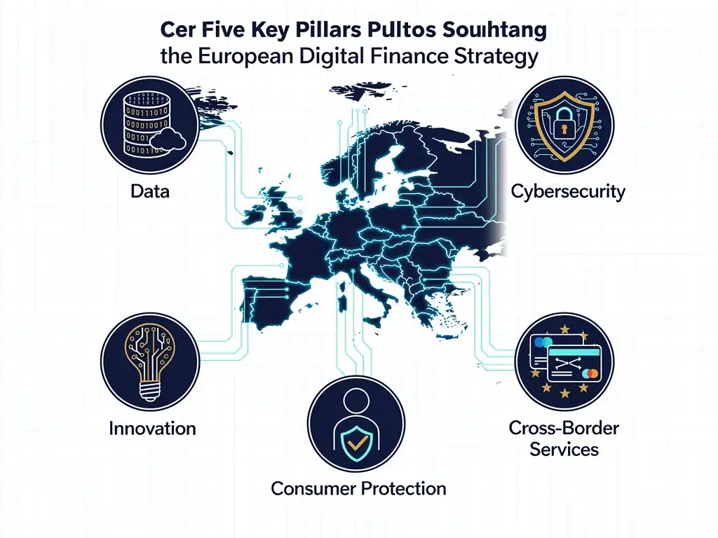 Infographic showing 5 key pillars of EU Digital Finance Strategy