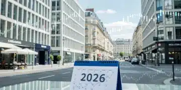 Modern French architecture with financial data overlay, representing 2026 mortgage regulations.
